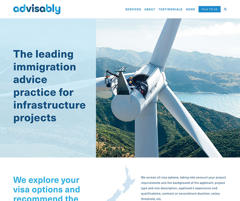Website design for Advisably Immigration Advisers Screenshot of the design for Advisably