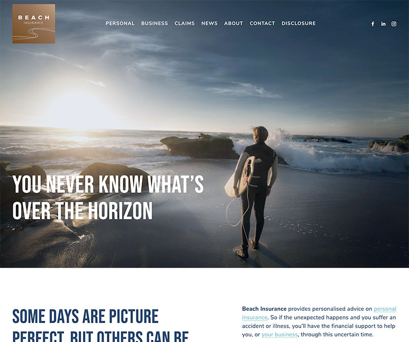 Website design for Beach Insurance Screenshot of web design for Beach Insurance