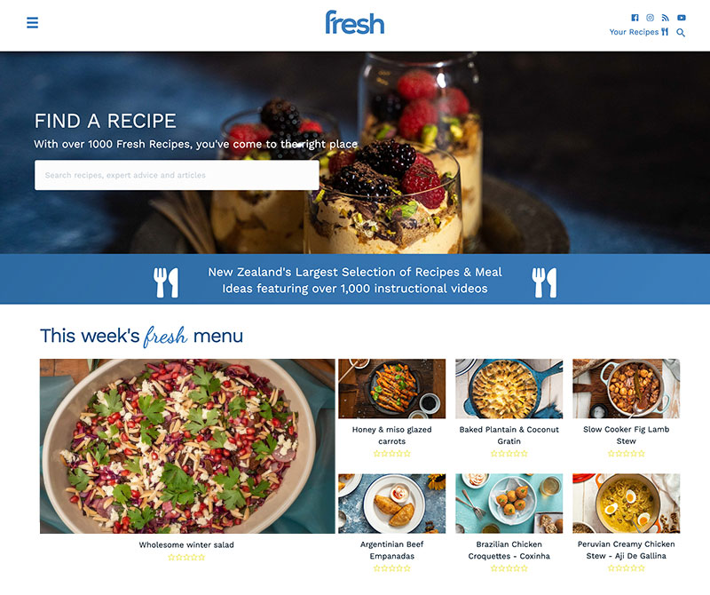 Fresh Recipes Website Redesign Screenshot of the new design for Fresh Recipes